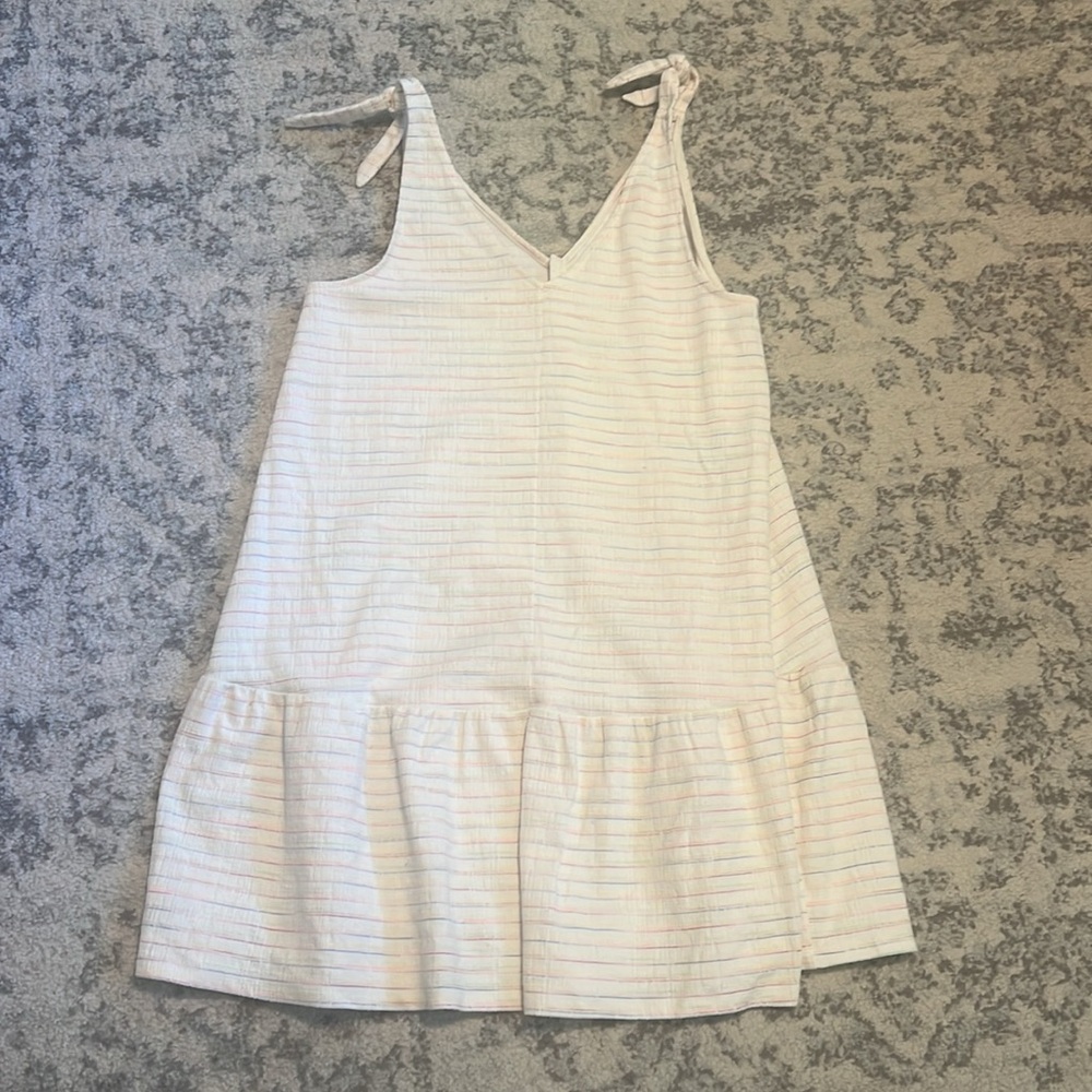 Bow Strap Button Flounce Loft Dress Subtle Neon Stripes Size Large - Picture 6 of 8